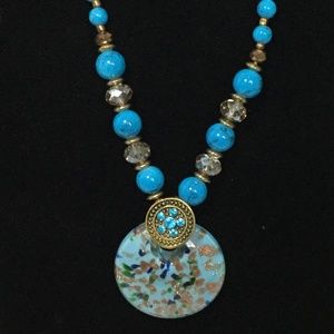 Blue Beaded Sparkly Flecked Necklace
